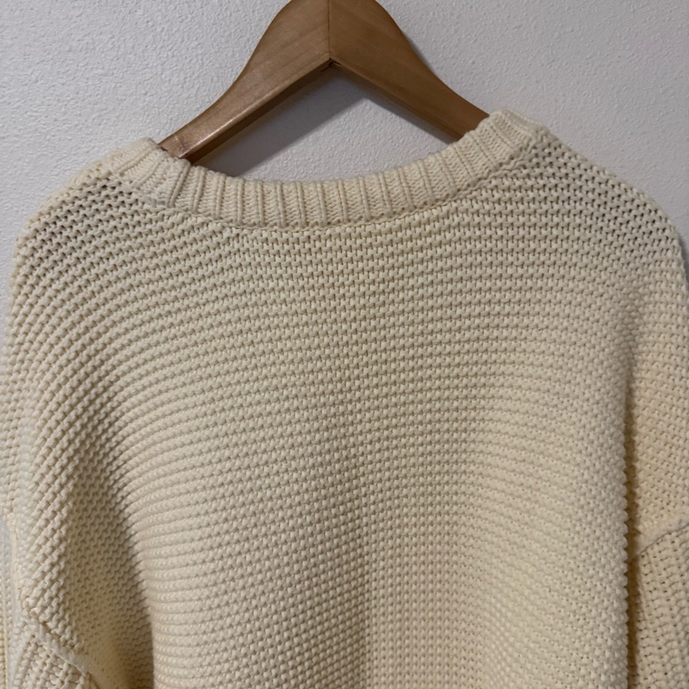 Free People Dream Cable Crew Sweater Cream Chunky Knit Slouchy Boho-Small - Picture 8 of 12
